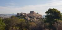Blick vom Filopappou Hügel auf die Akropolis