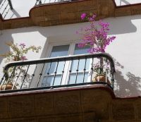 Balkons reich an Blumen 