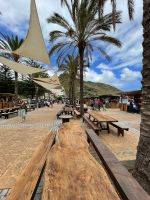 Sitzmöglichkeiten unten den Palmen an Machicos Promenade