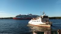 Finnlandfähre trifft auf Stadtfähre direkt vor unserem Hotel