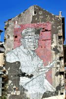 Bemalte Häuserfassade in Ribeira, dem alten Teil Portos