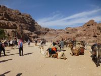 Buntes Treiben im Wadi Musa. Im Hintergrund das Theater, das die Römer vergrößert haben, in dem sie einige Gräber dafür opferten.