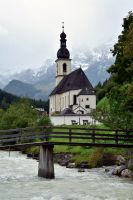 Malerwinkel - Ramsau bei Berchtesgaden - Pfarrkirche St. Sebastian vor der Reiteralm