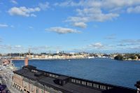 Blick von der Fjällgatan über die Ostsee nach Gamla Stan