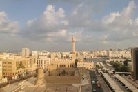 Blick aus dem Fenster unseres Hotels auf den Creek und das alte Dubai