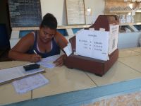 sie teilt die Lebensmittel auf Karte zu