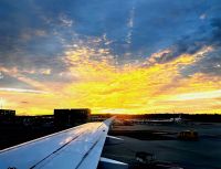 Bei der Landung n Frankfurt geht die Sonne auf