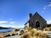 Meistfotografierte Kapelle des guten Hirten am Lake Tekapo, Südinsel 