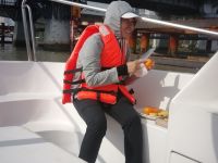 Unsere Reiseleiterin auf dem Speedboot, Saigon River, Vietnam 