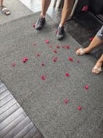 Begrüßung mit Rosenblätter auf der Dschunke