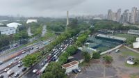 Blick von einer Dachterrasse in Sao Paulo bei Regen. Foto: Anette Rietz