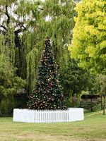 Weihnachtsdekoration steht in Neuseeland draußen im Park, hier in Wanaka