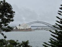20. Tag: Stadtrundfahrt in Sydney – Blick im Aussichtspunkt am Mrs Macquarie’s Chair auf Opernhaus und Harbour Bridge