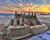 Can Pastilla Beach, Sandburg im Sonnenuntergang