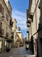 historische Häuser und Straßenpflaster aus hellem Granit der Umgebung