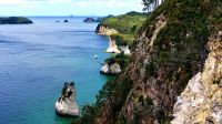 Große Rundreise Neuseeland: Cathedral Cove vom Lookout Point oberhalb der Küste.