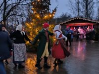 Stockholm. Skansen Tanz um den Weihnachtsbaum
