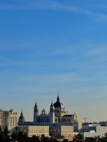 Königspalast vom Aussichtspunkt Templo de Debod, Madrid, Spanien