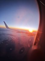 Heimreise aus Zypern; Sonnenuntergang über Deutschland