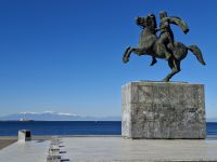 Thessaloniki (Neue Promenade mit der Statue Alexander des Grossen - im Hintergrund der 