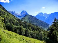 Blick auf die Festung Kluze und den Triglav Nationalpark