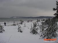 der Blick auf den langen Strand