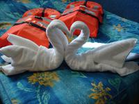 Begrüßung in der Kabine