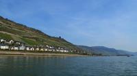 169 Schifffahrt durch das Mittelrheintal, Rheintal bei Lorch mit Ruine Nollig