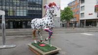 0027 St. Gallen - Stadtführung - Pippi Langstrumpf-Pferd - Werbung für ein Reitturnier