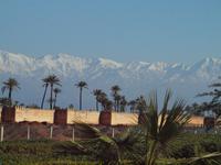 Stadtmauer Marrakesch - Hoher Atlas im Hintergrund