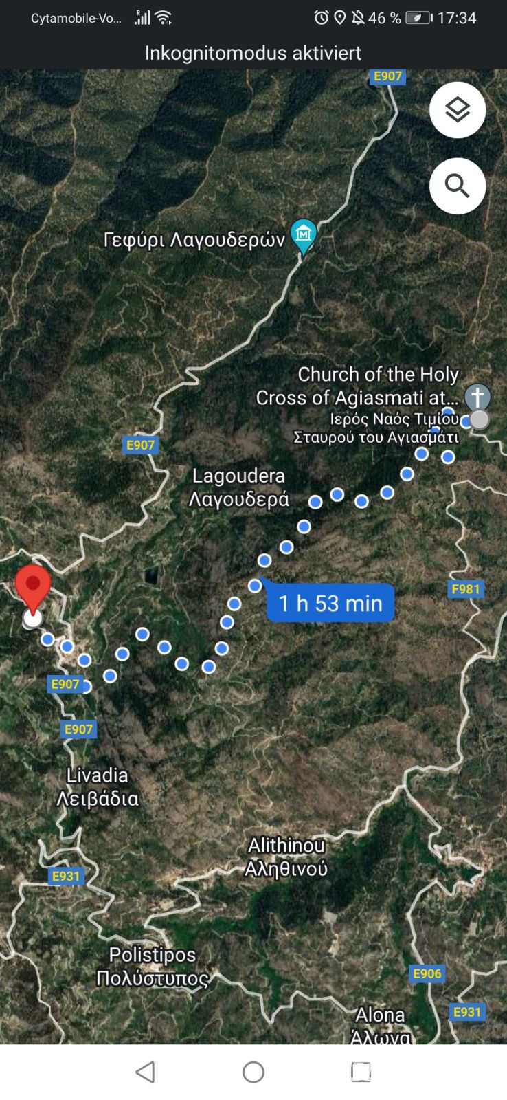 Heutige Route durch das Trodosgebirge, von Kirche zu Kirche
